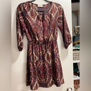 Paisley A-Line Long Sleeve Dress